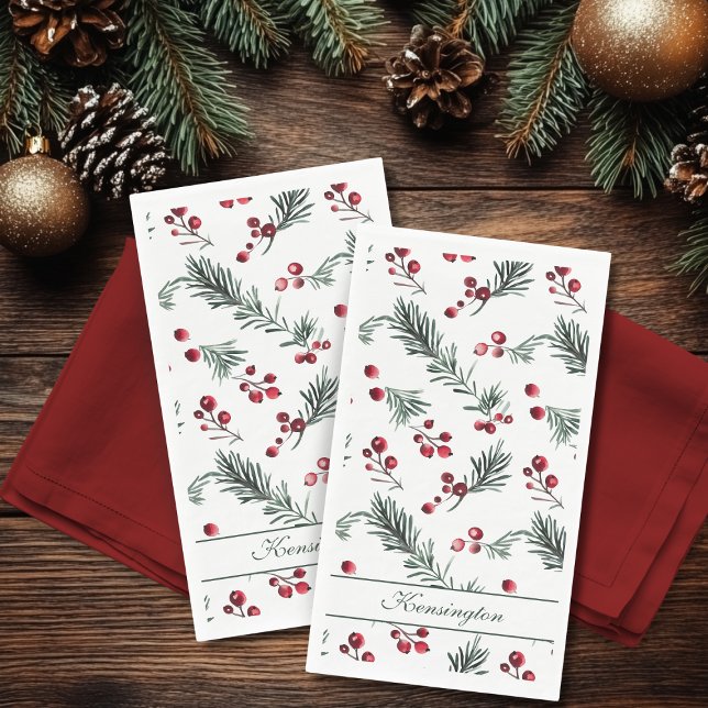 Modern Elegant Christmas Botanical Personalized Paper Guest Towels (Modern Elegant Christmas Botanical Personalized Paper Guest Towels)