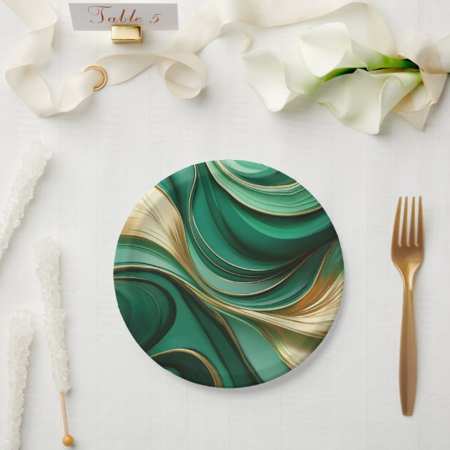 Modern Elegant Christmas-Green and Gold- Paper Plates (Wedding)
