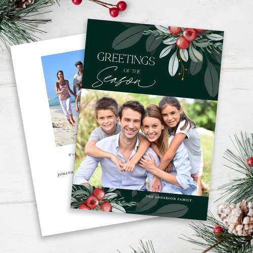 Modern Elegant Christmas Greenery Photo Holiday Card