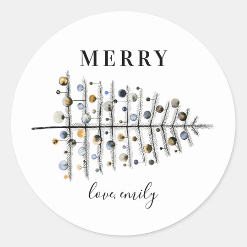 Modern Elegant Christmas Holiday Tree Classic Round Sticker