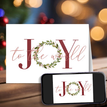 Modern Elegant Christmas Joy To The World Wreath Holiday Card by CedarAndString at Zazzle
