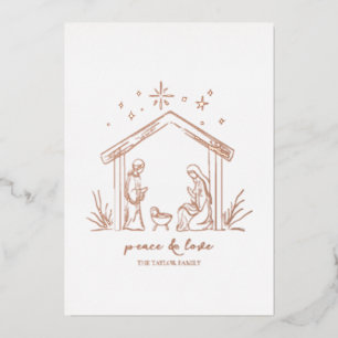 modern elegant Christmas Nativity rose gold Foil Holiday Card