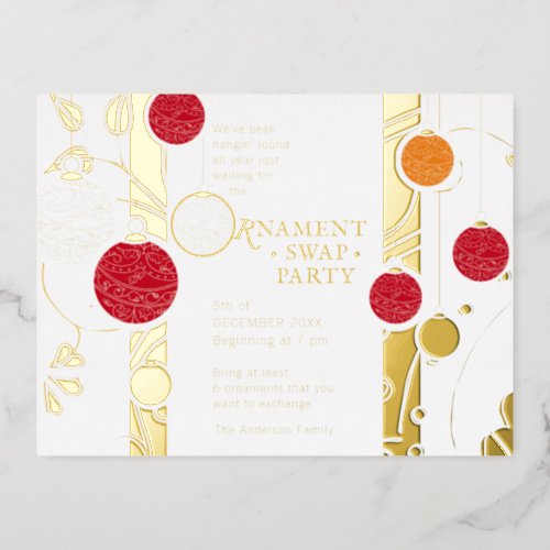 Modern Elegant Christmas Ornament Exchange Party Foil Invitation Postcard
