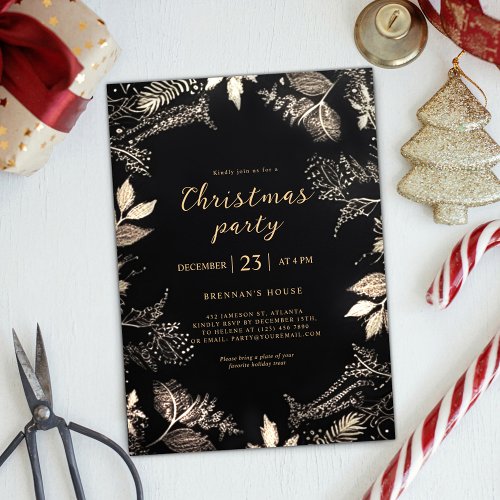  Modern Elegant Christmas Party Black Gold Festive Invitation