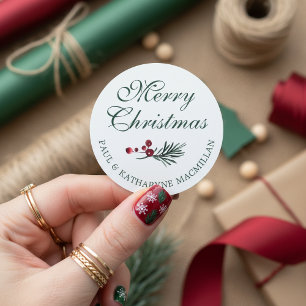 Modern Elegant Christmas Pine Greenery Classic Round Sticker