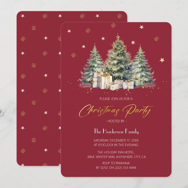 Modern & Elegant Christmas Tree christmas Party Invitation (Front/Back)