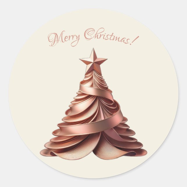 Modern Elegant Christmas Tree-Rose Gold Classic Round Sticker (Front)