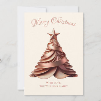 Modern Elegant Christmas Tree-Rose Gold Holiday Card