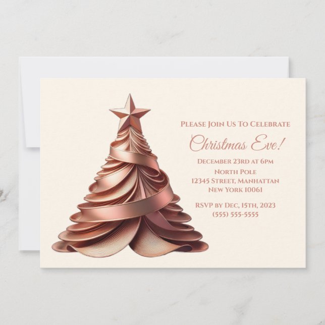 Modern Elegant Christmas Tree-Rose Gold- Invitation (Front)