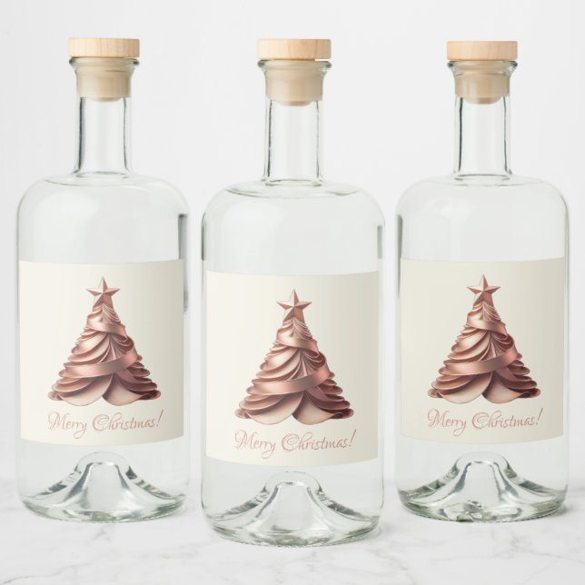 Modern Elegant Christmas Tree-Rose Gold Liquor Bottle Label (Bottles)