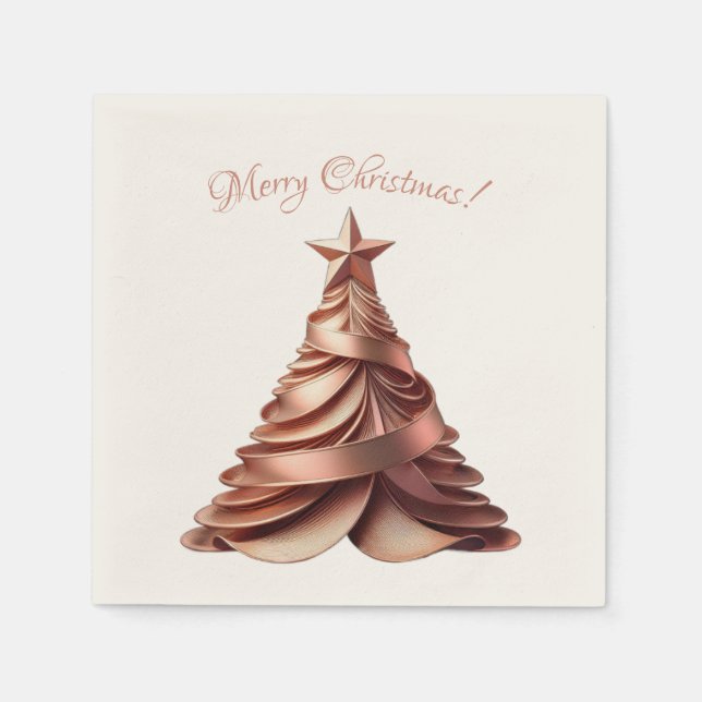 Modern Elegant Christmas Tree-Rose Gold Napkins (Front)