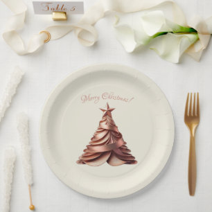 Modern Elegant Christmas Tree-Rose Gold Paper Plates