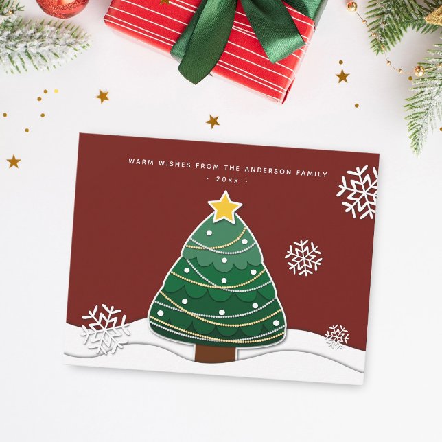 Modern Elegant Christmas Tree Winter Snowflakes Holiday Card (Creator Uploaded)