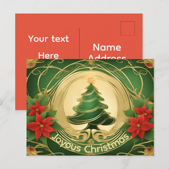 Modern Elegant Christmas Tree with Gold Color Trim Holiday Postcard (Front/Back)