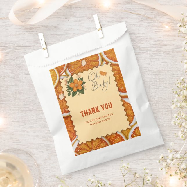 Modern Elegant Citrus Orange Baby Shower  Favor Bag (Clipped)