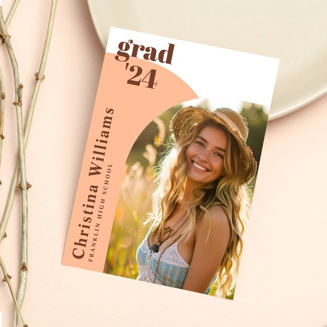 Modern Elegant Class Of 2024 Arch Photo Graduation Announcement (Modern Peach Elegant Arch Photo Graduation Announcement)