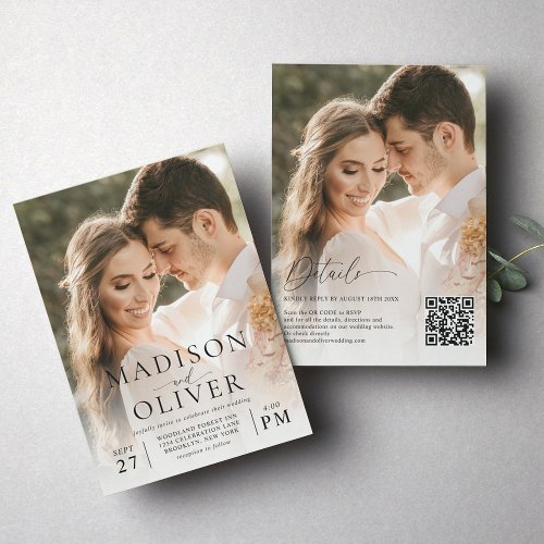 Modern Elegant Classic 2 Photo QR Code Wedding Invitation