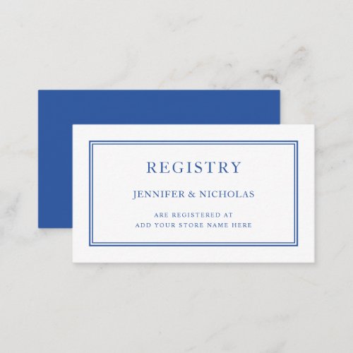 Modern Elegant Classic Blue Registry Wedding Enclosure Card