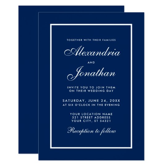 Modern Elegant Classic Blue Wedding Invitation | Zazzle.com