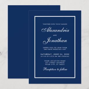 Modern Elegant Classic Blue Wedding Invitation