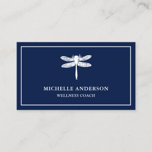 Modern Elegant Classic Blue White Dragonfly Business Card