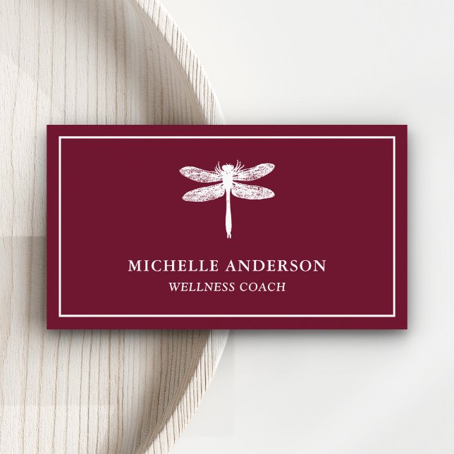 Modern Elegant Classic Burgundy White Dragonfly Business Card (Creator Uploaded)