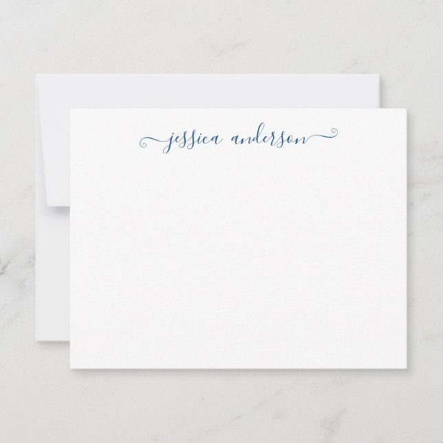 Modern Elegant Classic Dark Navy Blue Script Note Card (Front)