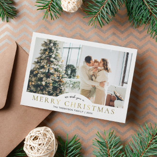 Modern Elegant Classic Gold Merry Christmas Photo Holiday Card