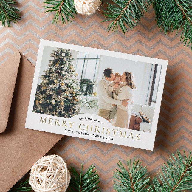 Modern Elegant Classic Gold Merry Christmas Photo Holiday Card (Creator Uploaded)