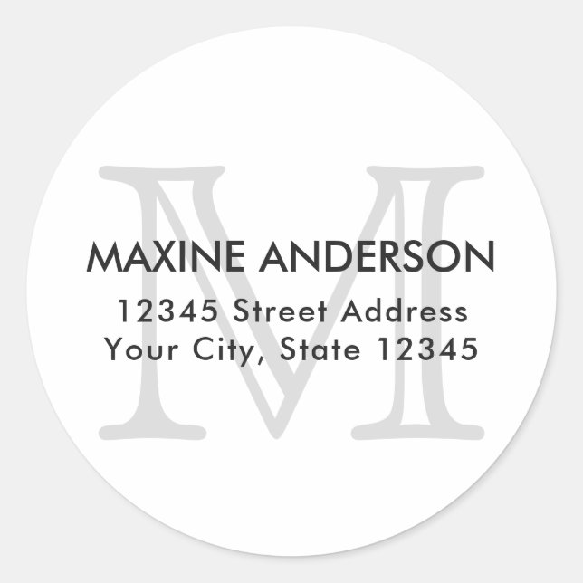 Modern Elegant Classic Gray Monogram Initial Classic Round Sticker (Front)