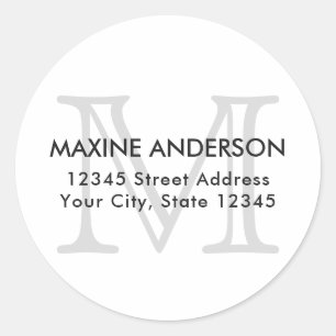 Modern Elegant Classic Gray Monogram Initial Round Sticker