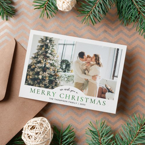 Modern Elegant Classic Green Merry Christmas Photo Holiday Card