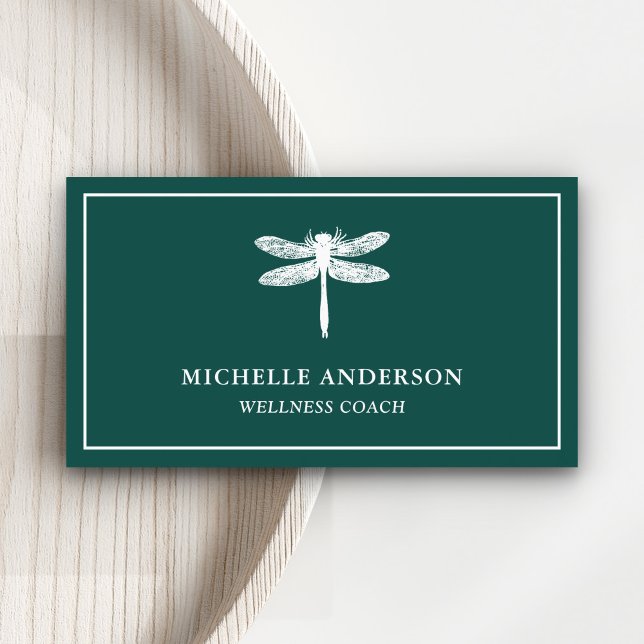 Modern Elegant Classic Green White Dragonfly Business Card (Creator Uploaded)