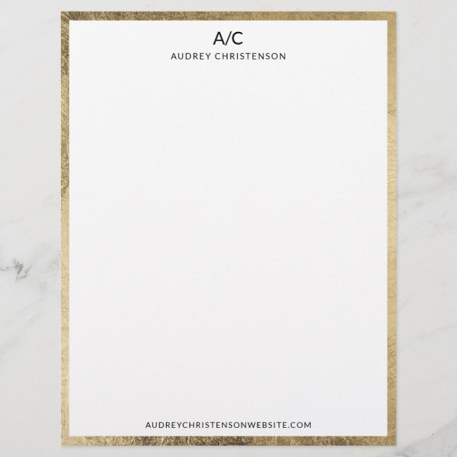 Modern elegant classic monogram chic gold frame letterhead (Front)
