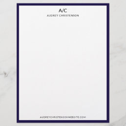 Modern elegant classic monogram navy blue frame letterhead