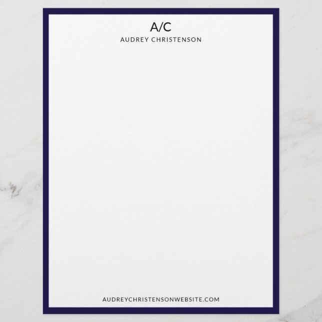 Modern elegant classic monogram navy blue frame letterhead (Front)