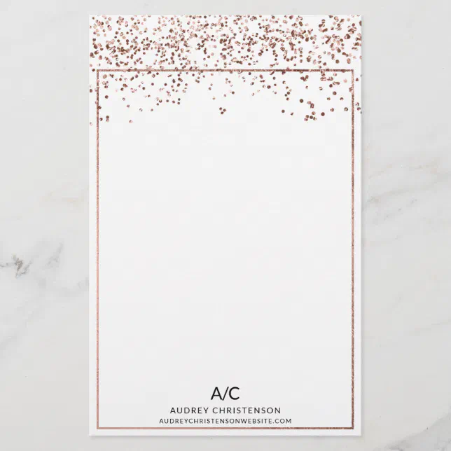 Modern elegant classic monogram rose gold confetti stationery | Zazzle