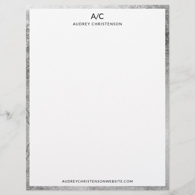 Modern elegant classic monogram silver frame letterhead (Front)