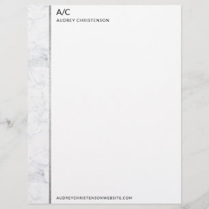 Modern elegant classic monogram silver marble letterhead
