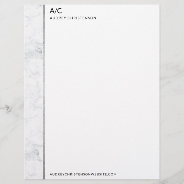Modern elegant classic monogram silver marble letterhead (Front)