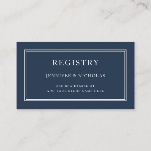 Modern Elegant Classic Navy Blue Wedding Registry Enclosure Card