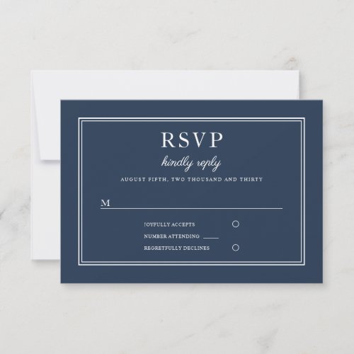 Modern Elegant Classic Navy Blue Wedding RSVP Card