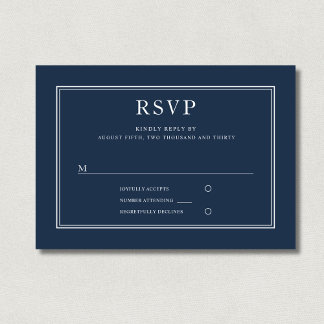 Modern Elegant Classic Navy Blue Wedding RSVP Card