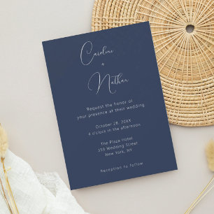 Modern Elegant Classic Navy Blue & White Wedding Invitation