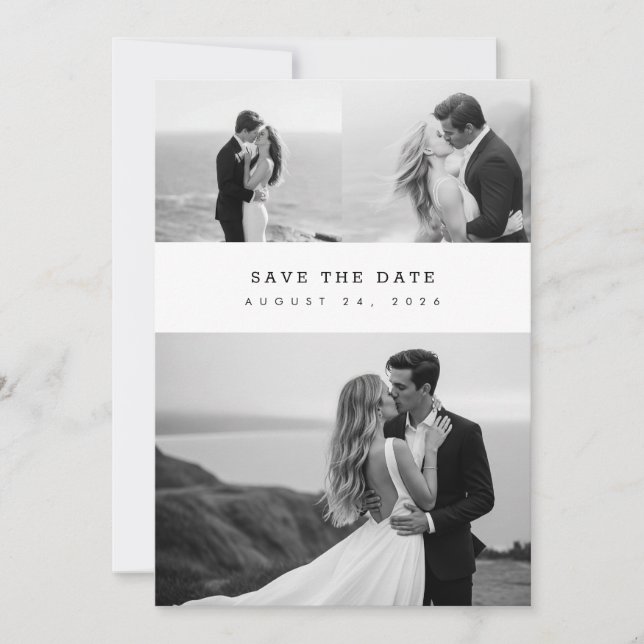 Modern Elegant Classic Photo Collage Wedding Save The Date (Front)