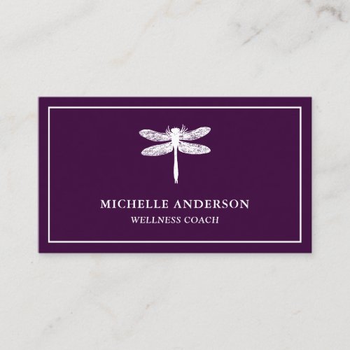 Modern Elegant Classic Purple White Dragonfly Business Card