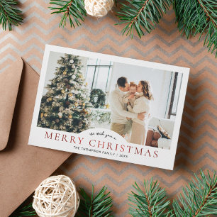 Modern Elegant Classic Red Merry Christmas Photo Holiday Card