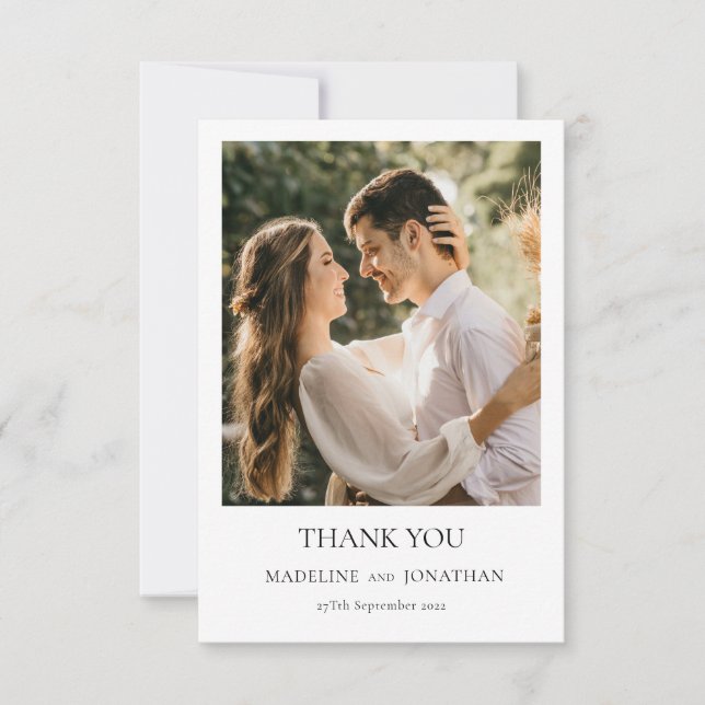 Modern Elegant Classic Typography Photo Wedding Thank You Card (Front)