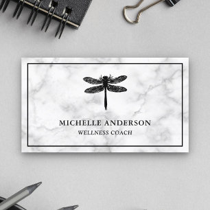 Modern Elegant Classic White Marble Dragonfly Business Card