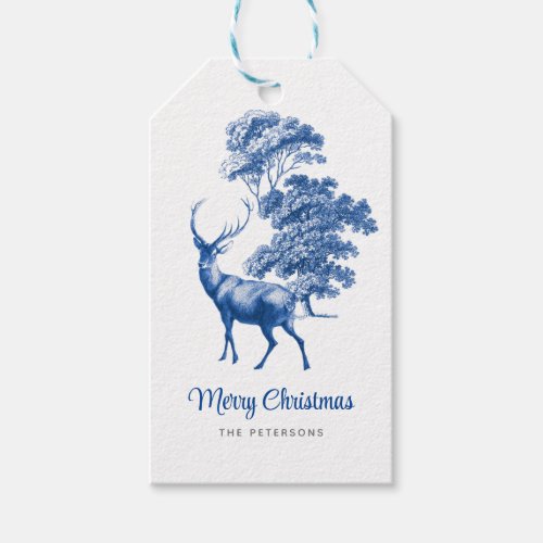 Modern Elegant Classy Blue Deer Toile Woodland Gift Tags